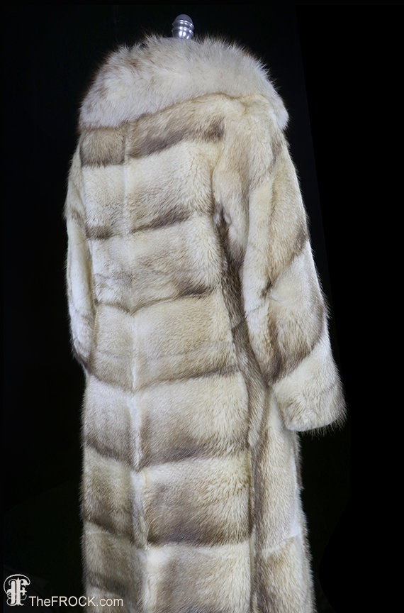 1970s Pierre Balmain Fox Fur Coat Striped Cream Brown Ivory Cream