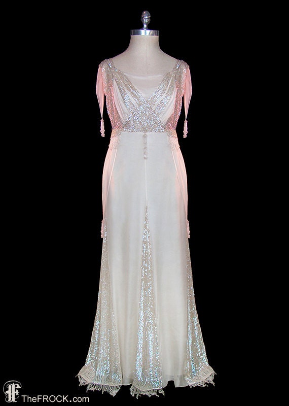 Wedding dress, antique Edwardian sequined beaded … - image 1