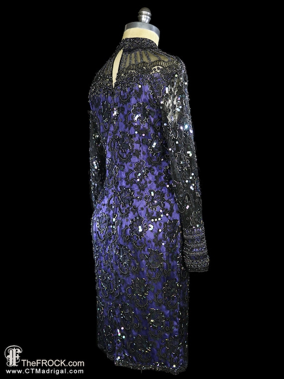 Oscar De La Renta Beaded Sequined Dress, Vintage LBD Black Lace