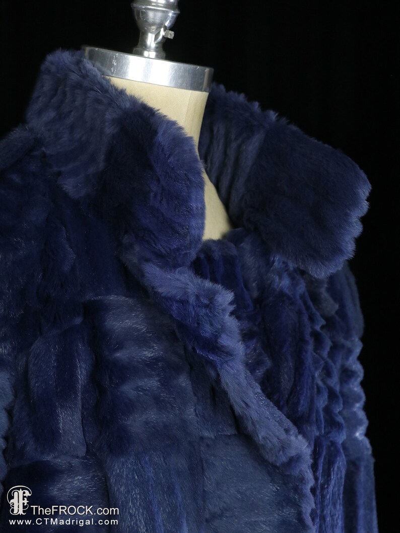 Blue Rabbit Coat Blue Fur Coat, Dyed Carved Rabbit Jacket, Mod Trench Coat, Rockstar ...