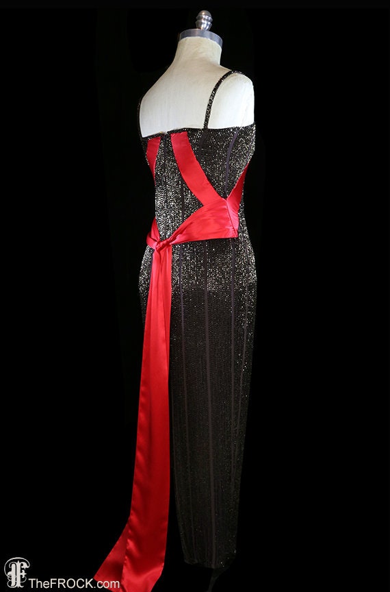 Yves Saint Laurent Beaded Gown, YSL Red Carpet Dress, Sleeveless, Red Silk  Satin, French Couture, Body Con, Brown Silk, Shoulder Straps - Etsy