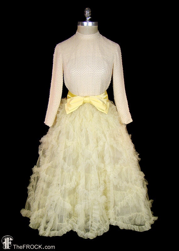 1950s Bonwit Teller tulle dress w/ pearl beaded s… - image 1