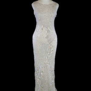 RESERVED - 1930s beaded gown dark ivory beige silk dress 30s wedding red carpet rhinestone crystals post-flapper couture Jean Harlow style