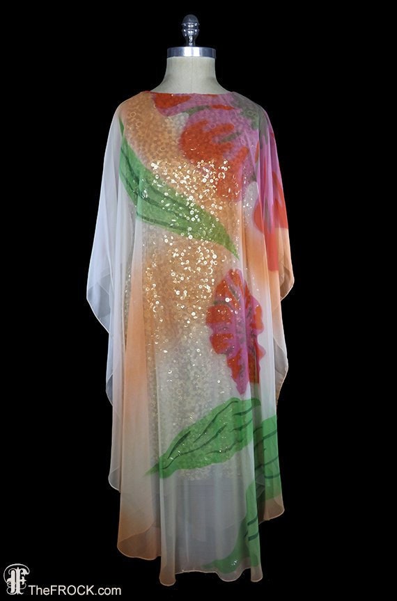 Hanae Mori sequined dress, floral chiffon caftan o