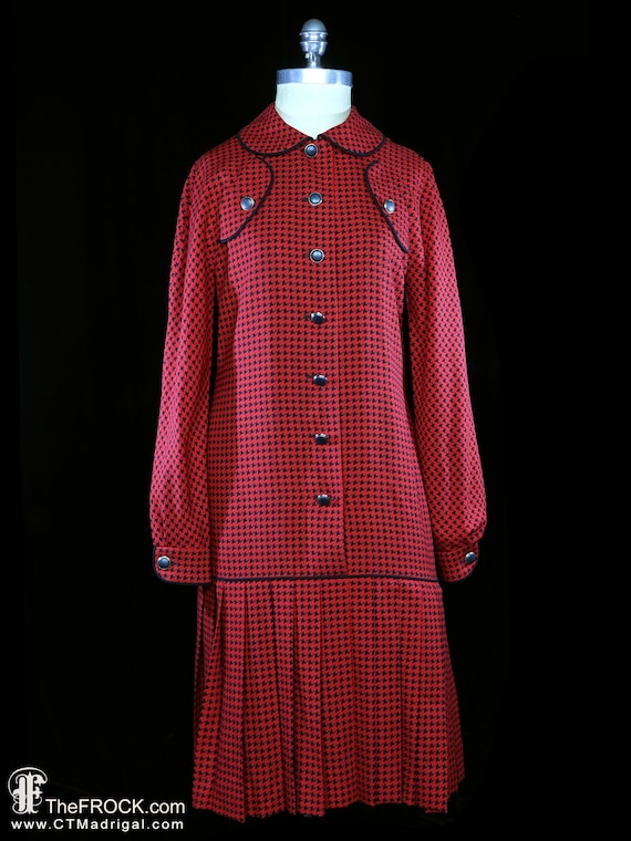 Adele Simpson dress 1960s 1970s mod red houndstoo… - image 1