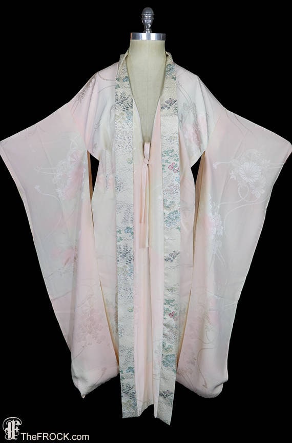 1930s Art Deco dressing gown, kimono robe, silk fl