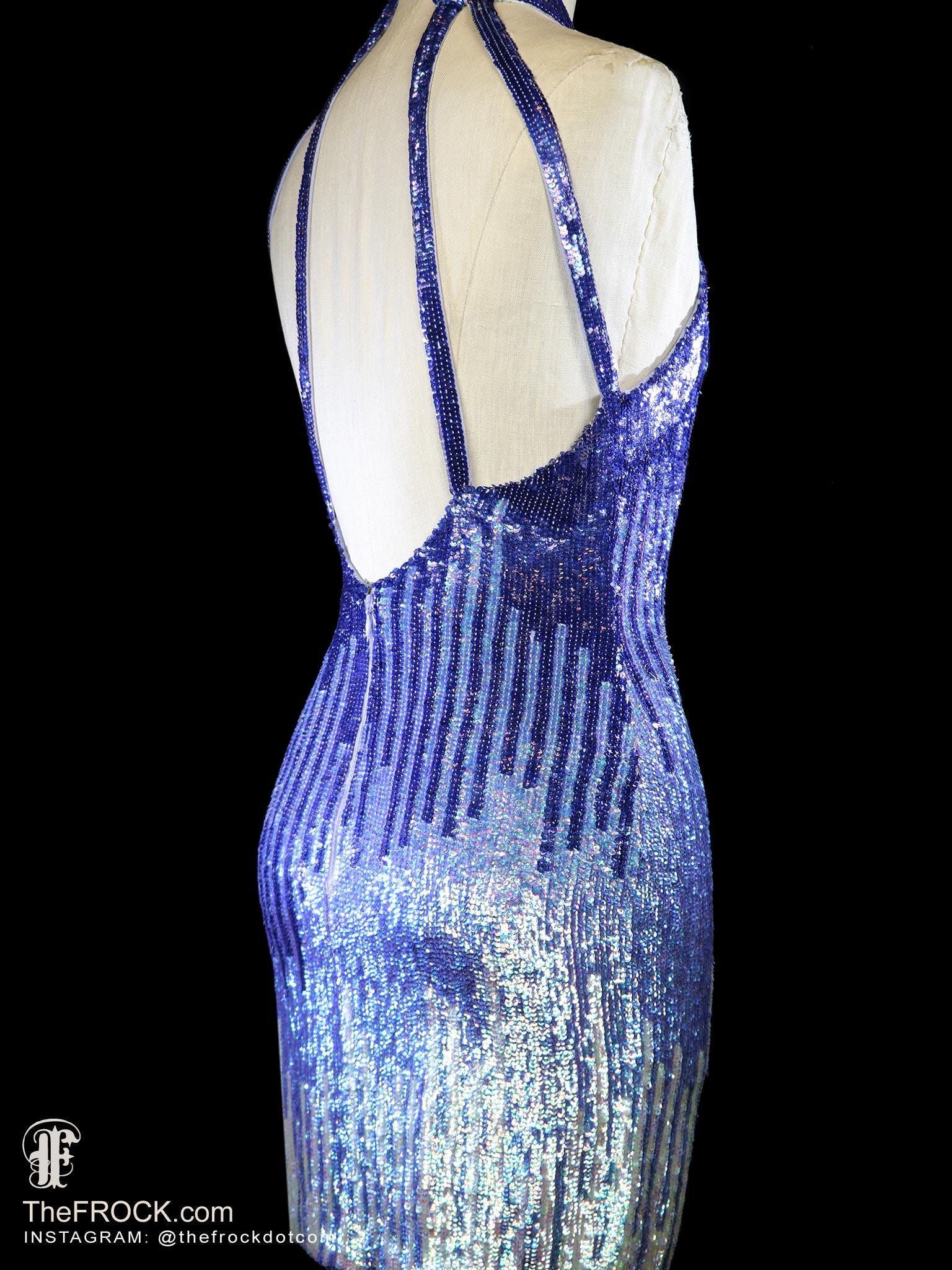 VERSACE Collection Blue Ombre Sequined Cocktail Halter Dress Sleeveless Body Con Open Back Backless Evening Party Reception - Etsy VERSACE Collection Blue Ombre Sequined Cocktail Halter Dress Sleeveless Body Con Open Back Backless Evening Party Reception - Etsy