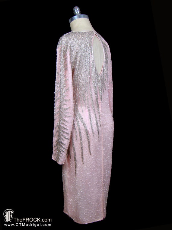 Halston beaded dress, pink silk silver evening co… - image 3