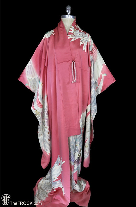 Art Deco rose pink silk furisode kimono, robe or … - image 2