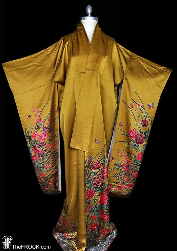 Bronze silk kimono, robe or coat or dressing gown… - image 1