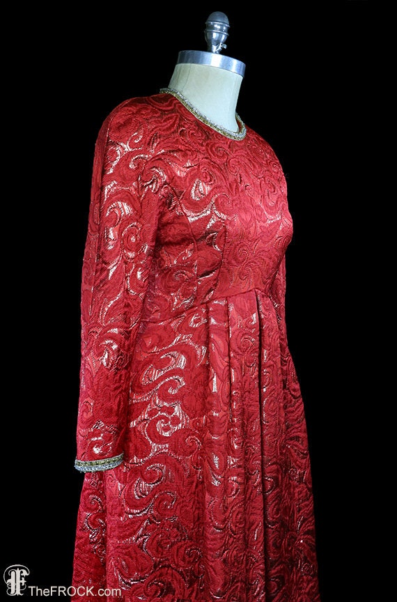 C. 1970 gold metallic red silk matelassé gown, la… - image 5