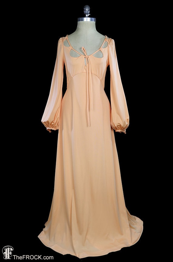 plunging neckline maxi dress with sleeves