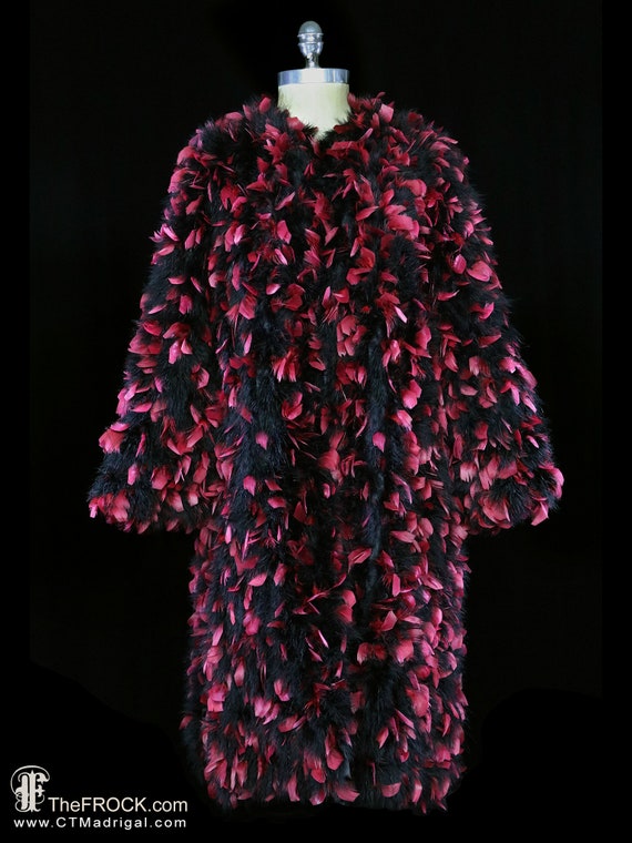 1960s feather coat, long jacket 1970s, Ann Green, 