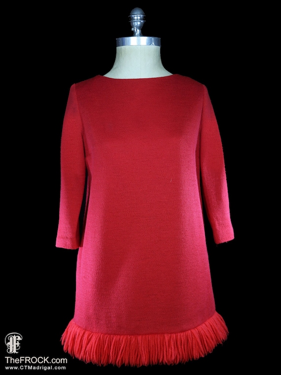 Jean Patou dress 1960s 1970s mod red wool cocktai… - image 1