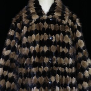 GALANOS mink coat vintage 1980s fur jacket stripe checkerboard harlequin pattern stripes animal print tiger zebra 1960s 60s 70s mod boho spy image 2
