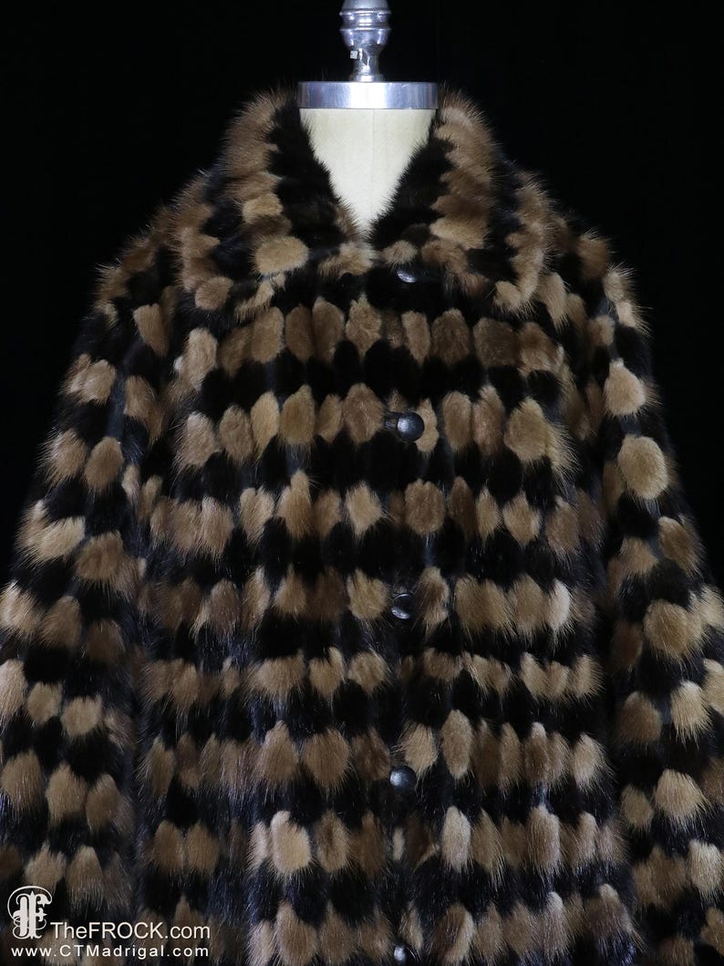 GALANOS mink coat vintage 1980s fur jacket stripe checkerboard harlequin pattern stripes animal print tiger zebra 1960s 60s 70s mod boho spy image 2