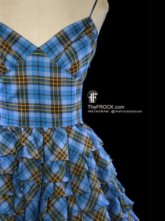 blue and yellow plaid dress Betsey Johnson Runway Vintage Tartan Ruffled Sleeveless Cocktail Party Reception Prom filter-occasion:Party silk Care Asymmetrical Halter Mini Dress Size:12 mo