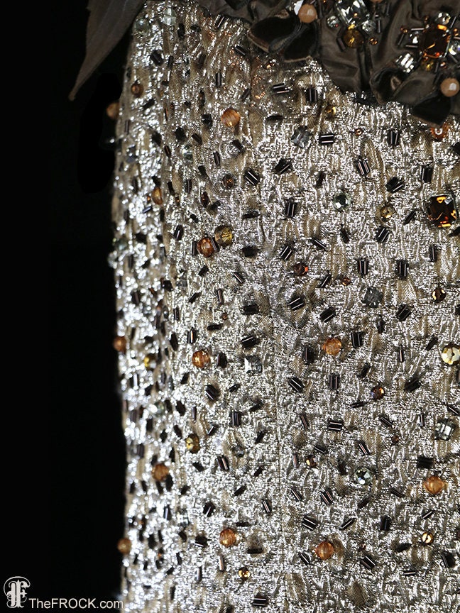 carolina herrera beaded dress Champagne Sequin Mermaid Gown with Sheer Puff Sleeves - Glamorous Evening Dress
