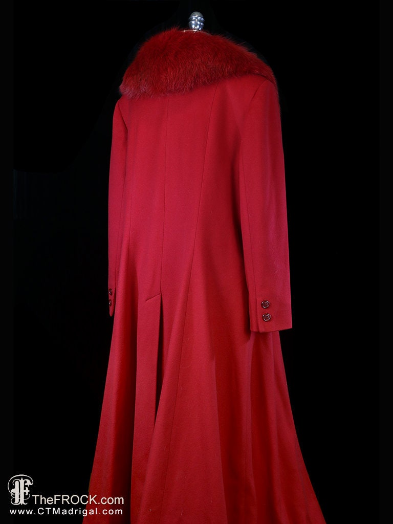 Vintage Valentino Coat, Big Fox Fur Collar, Red Cashmere