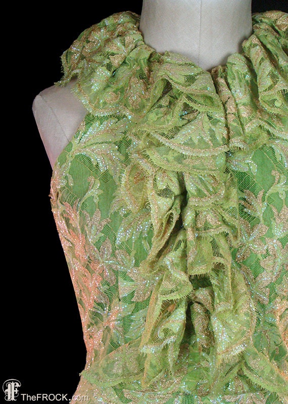 Vintage Oscar de la Renta gown, shimmering green … - image 2