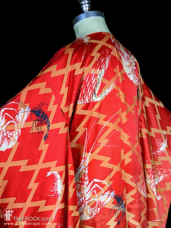 Antique silk robe, belted kimono furisode sleeves… - image 5