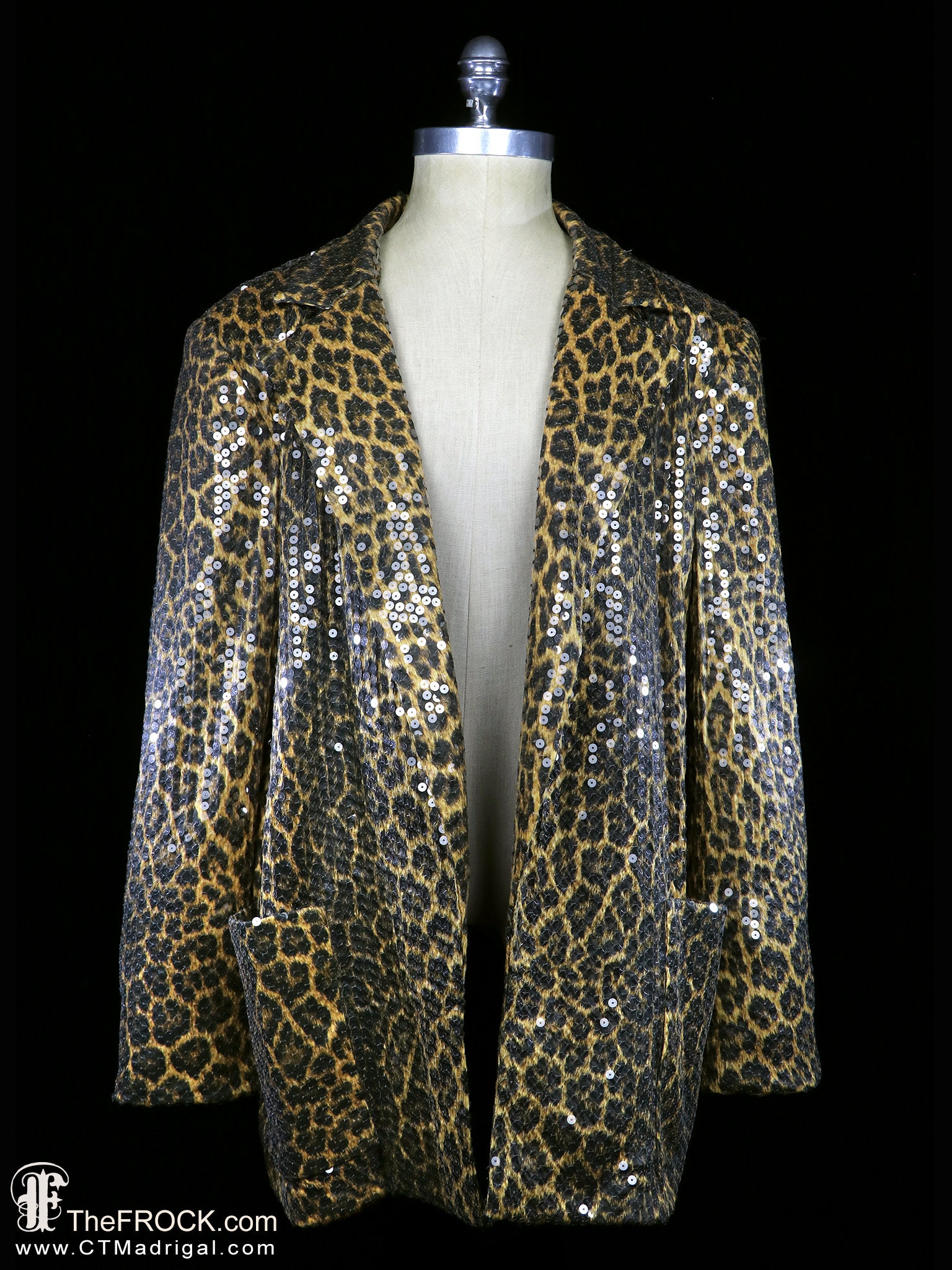 TRAVILLA Sequin Jacket Blazer, Leopard Cheetah Animal Silk TRAVILLA Sequin Jacket Blazer, Leopard Cheetah Animal Silk