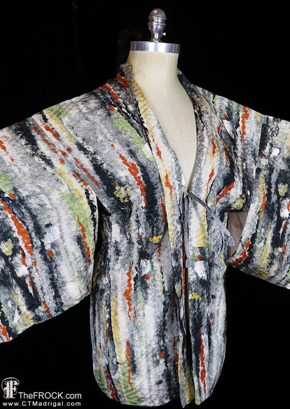 Antique silk haori kimono, robe or jacket or dres… - image 5