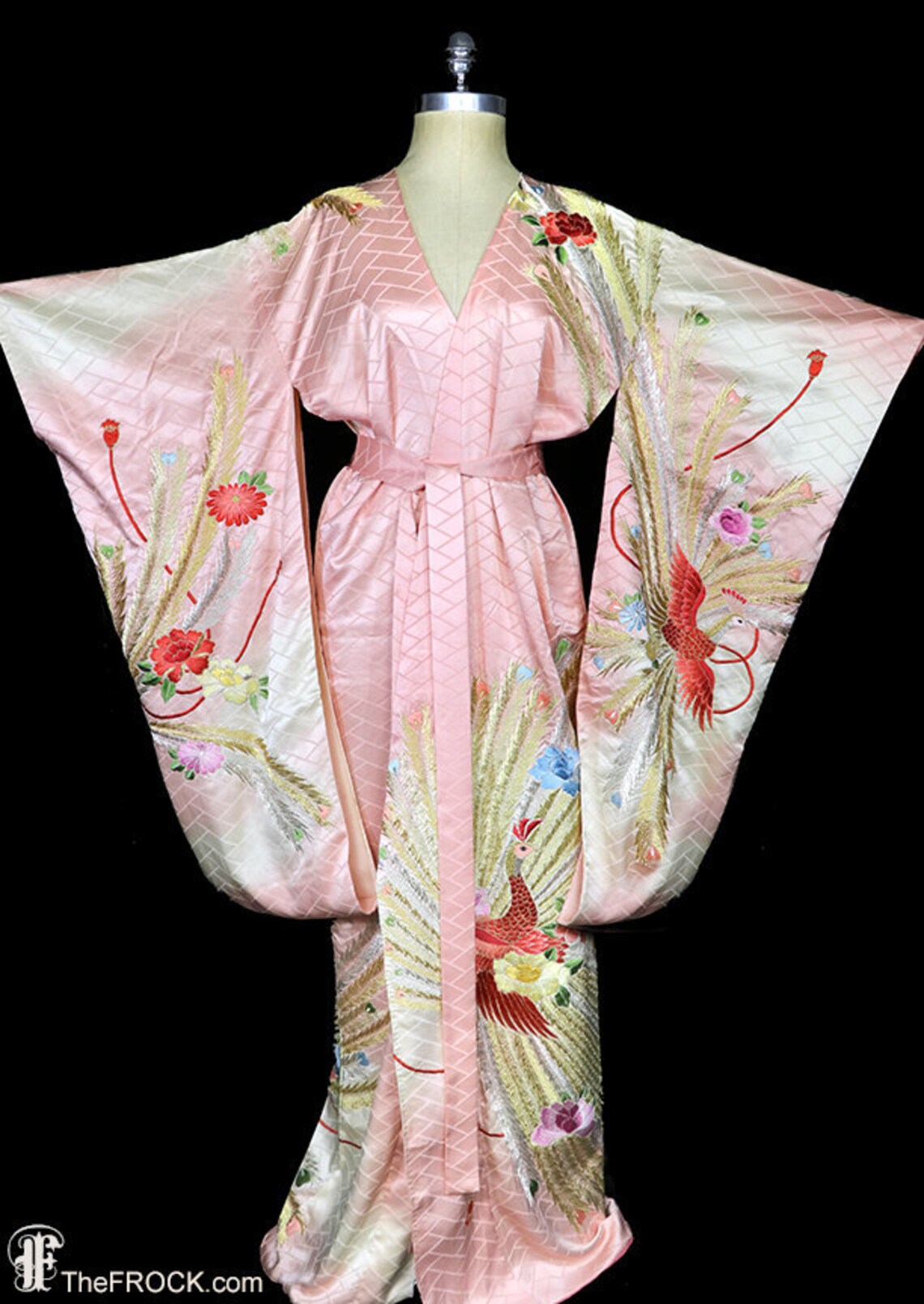 Antique Robe, Embroidered Kimono Dressing Gown, Art Deco Flowers Floral ...