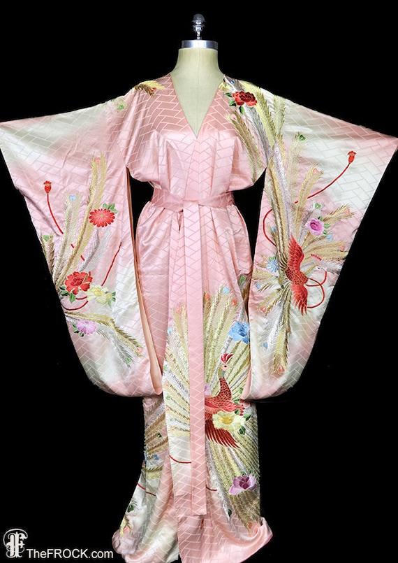 Antique robe, embroidered kimono dressing gown, ar