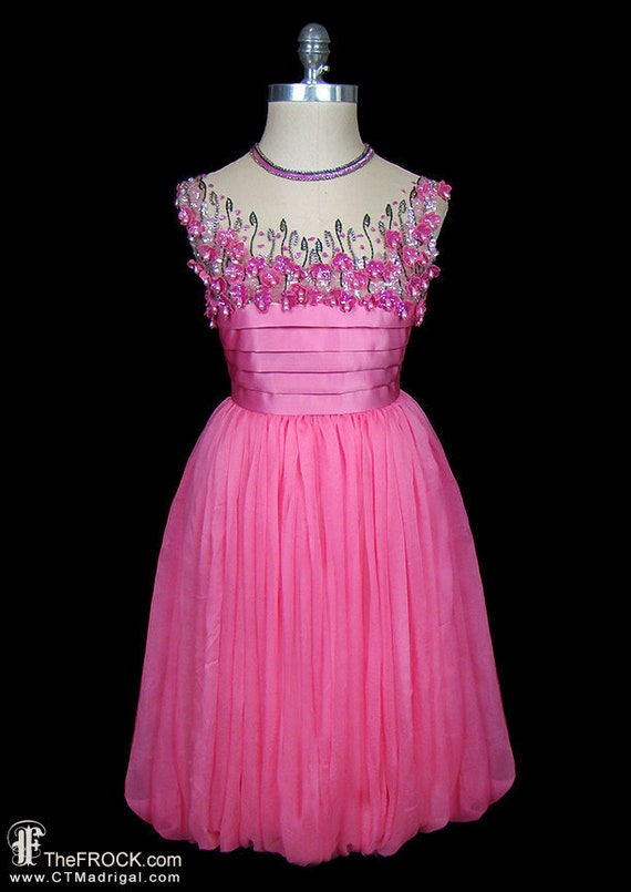 Mr Blackwell 1960s pink silk chiffon gown, beaded… - image 1