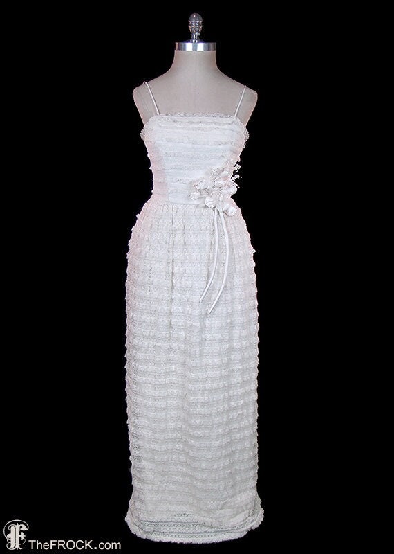 1950s wedding dress, lace trimmed, with silk taffe