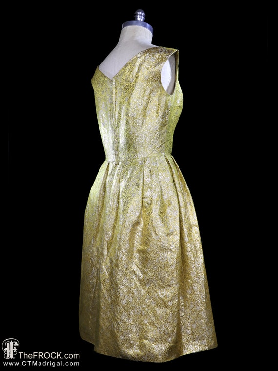 Sally Milgrim 1950s gold metallic lame brocade dr… - image 10