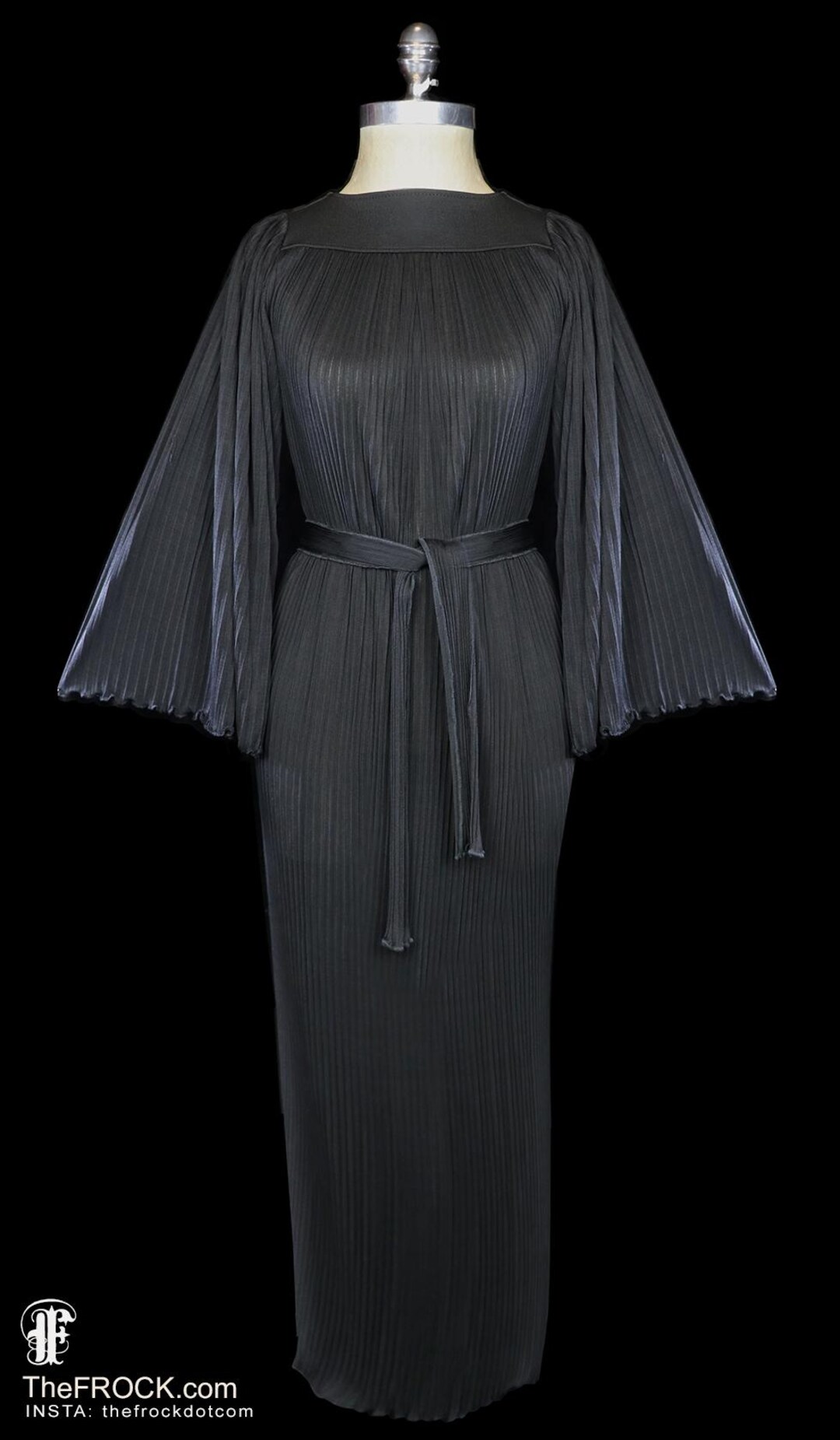 Giorgio Armani Black Knit Gown, Belted Maxi Dress, Long Angel Wing