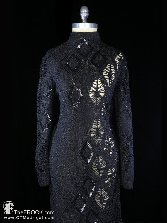 Gianfranco Ferre Peekaboo Knit Dress Beaded Sequin Black Avant