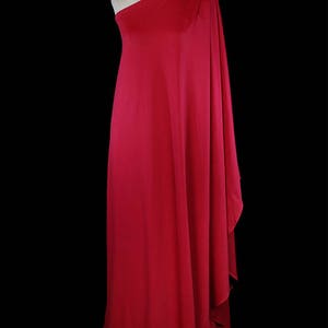 Halston vintage red single sleeve toga dress grecian goddess evening gown draped jersey 1970s 80s couture red carpet 1 one shoulder maxi