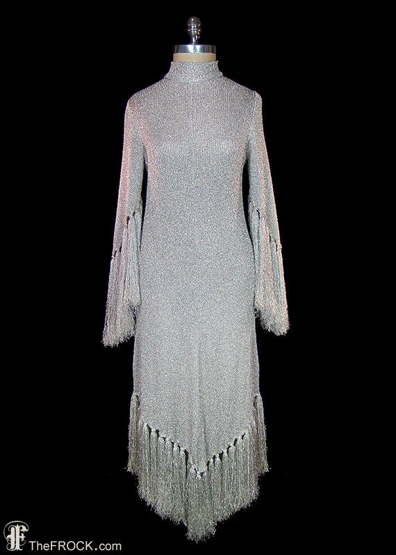Pierre Balmain dress, vintage silver metallic kni… - image 1