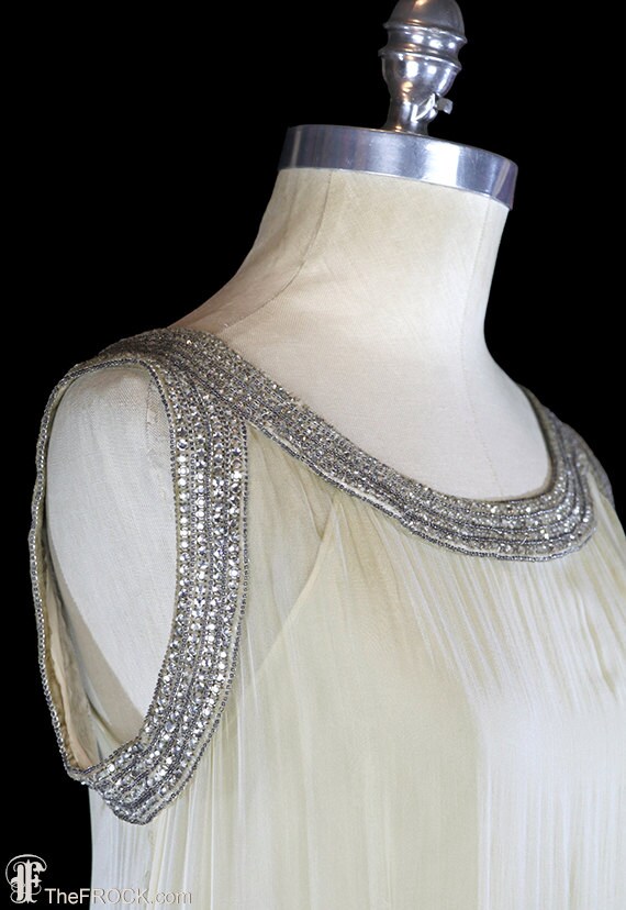 1930 gown, beaded silk chiffon wedding or evening… - image 4