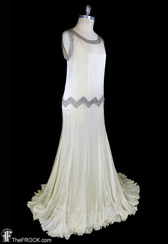 1930 gown, beaded silk chiffon wedding or evening… - image 3