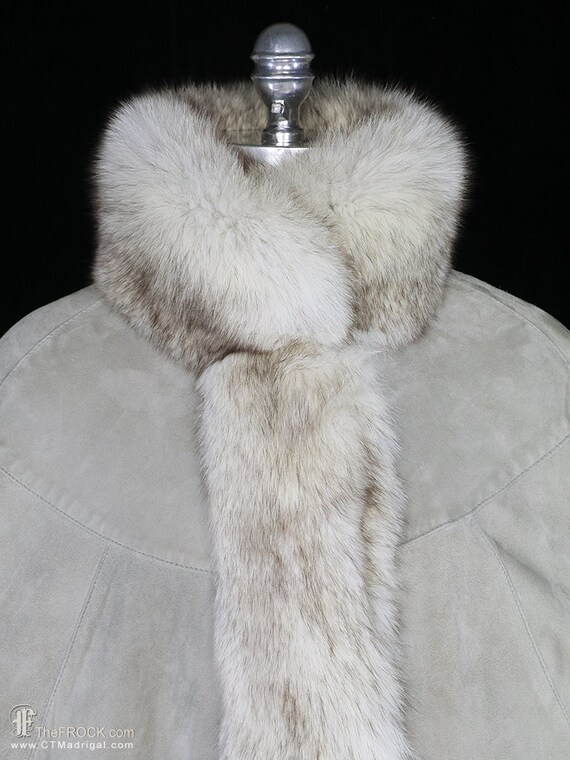 Pauline Trigere coat jacket fox fur suede dolman … - image 3