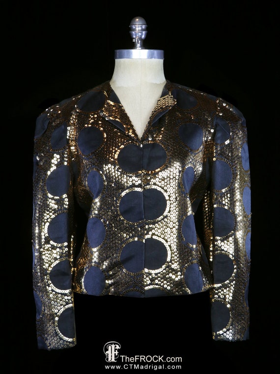 Pierre Cardin sequin jacket, black silk gold eveni