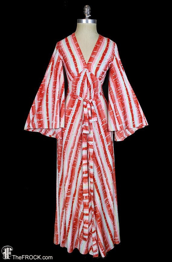 1970s Victor Costa striped maxi dress, red white, 