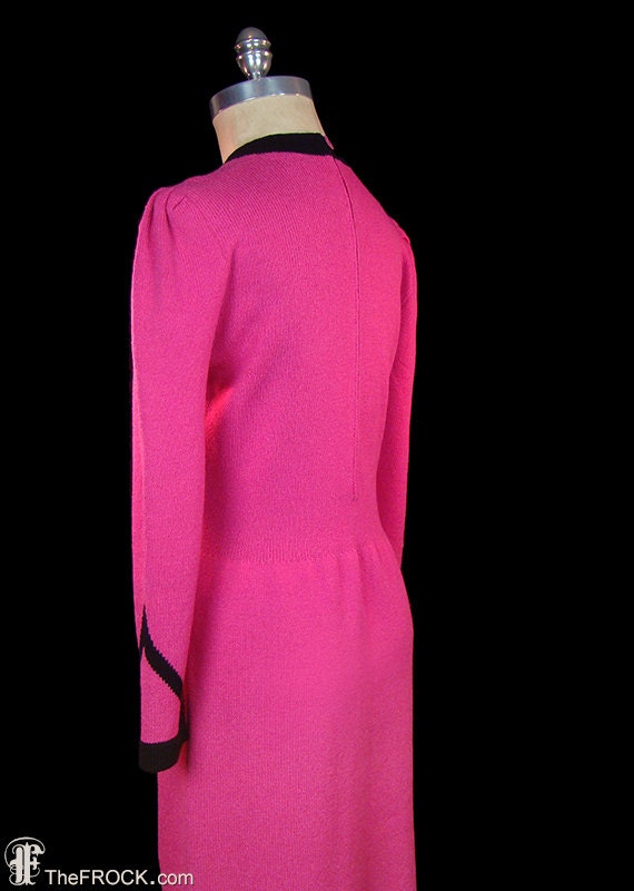 Adolfo dress, vintage pink and black stretch knit… - image 3