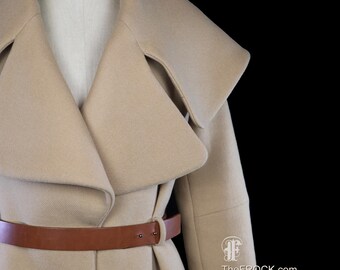 Martin Grant Camel Color Angora Wool Coat Huge Shawl Collar