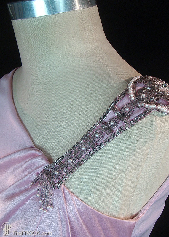 SAKS 5th Ave Jersey Toga Dress, Rhinestone & Pearl Beads