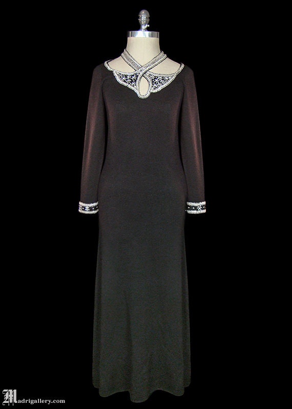 Adolfo Sardina maxi dress, 1970s black knit maxi … - image 2