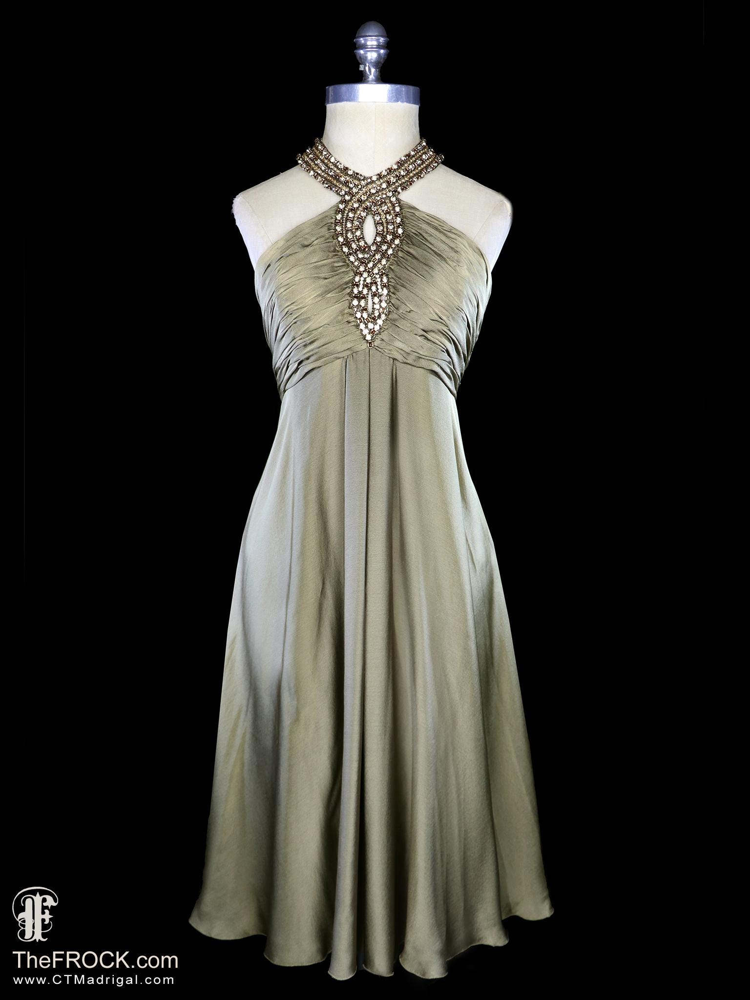 Loris Azzaro jeweled chiffon dress crystal rhinestone beaded sleeveless cocktail gown halter neck designer date party runway red carpet