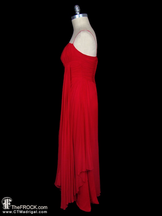 Jean Desses gown, vintage red silk chiffon goddes… - image 2