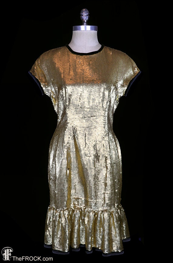 Oscar de la Renta gold sequin dress, paved sequins