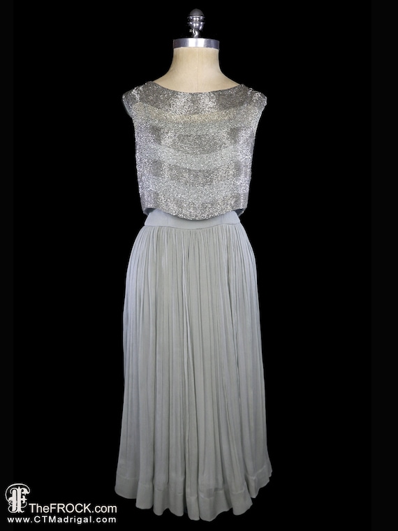 Sally Milgrim dress, beaded chiffon gown, sleevele