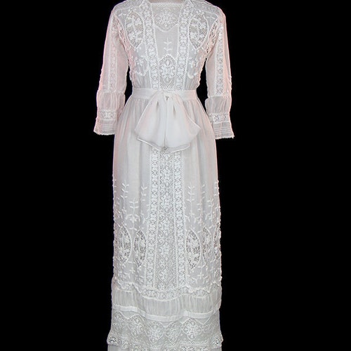 Antique Edwardian Lace Wedding Dress Tea Dress Embroidered - Etsy